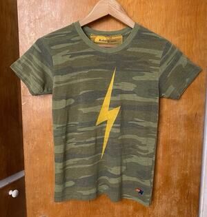 Aviator Nation Lightning Bolt Camo T-Shirt Charcoal Size 10 Camouflage Kids M